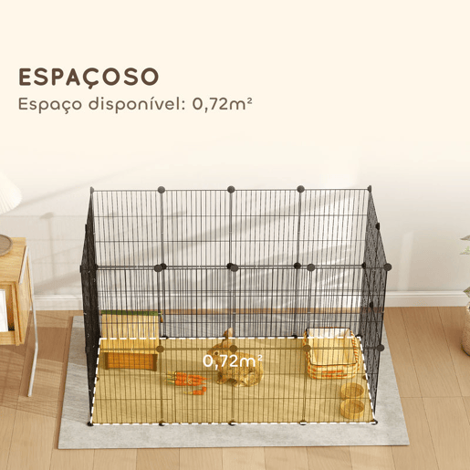 PawHut Recinto Metálico para Animais com 24 Painéis Recinto para Animais Pequenos Personalizável para Coelhos Porquinhos-da-Índia Chinchilas Gatos 120x60x80 cm Preto