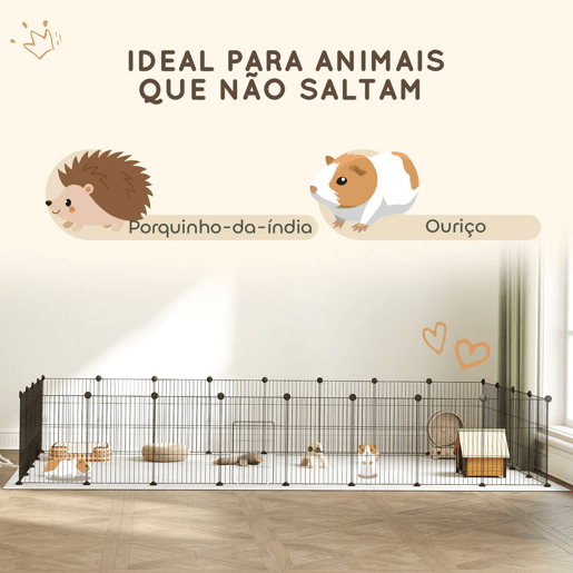PawHut Recinto Metálico para Animais com 24 Painéis Recinto para Animais Pequenos Personalizável para Coelhos Porquinhos-da-Índia Chinchilas Gatos 120x60x80 cm Preto