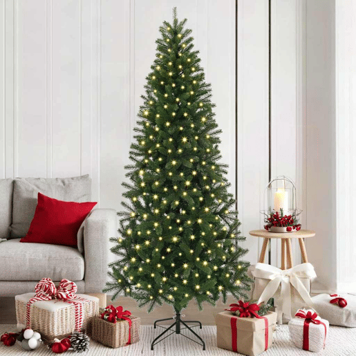 Árvore de Natal - Pinheiro de Natal Artificial com 300 LEDs Verde 180 cm PE e PVC