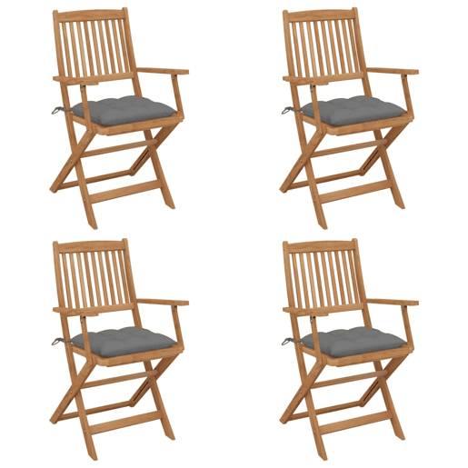 Cadeiras de jardim - Cadeiras de exterior dobráveis c almofadões 4 pcs acácia maciça
