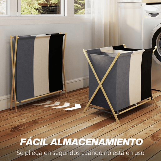 HOMCOM Cesto para Roupa Suja Dobrável com 3 Compartimentos Capacidade de 129L Cesto para a Lavandaria com Estrutura em Forma de X de Bambu e Sacos Removíveis 75x48x67 cm Multicolor