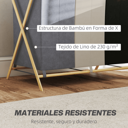 HOMCOM Cesto para Roupa Suja Dobrável com 3 Compartimentos Capacidade de 129L Cesto para a Lavandaria com Estrutura em Forma de X de Bambu e Sacos Removíveis 75x48x67 cm Multicolor