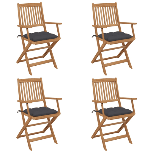 Cadeiras de jardim - Cadeiras de exterior dobráveis c almofadões 4 pcs acácia maciça
