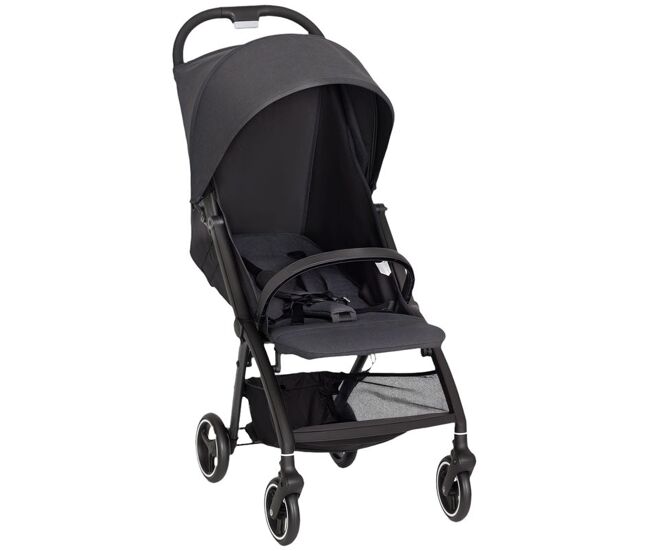 Aiyaplay silla de paseo ligera, carrito para bebé plegable, respaldo reclinable, reposapiés ajustable, capota, cesta, arnés de 5 puntos, carga máxima 15 kg, gris oscuro