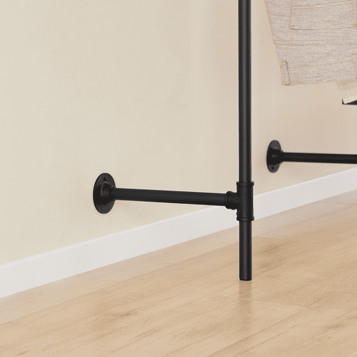 Cabide industrial de parede SoBuy, cabide tubular fixo com 3 barras e 3 prateleiras em MDF, armário aberto resistente e económico em termos de espaço, preto industrial KLS18-SCH