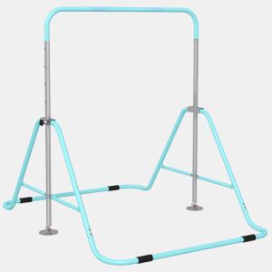HOMCOM Barra de Ginástica Artística Barra Horizontal Dobrável com Altura Ajustável Equipamento de Ginástica para Treino em Casa para Crianças 154x106,2x88,5-128,5 cm Azul Celeste