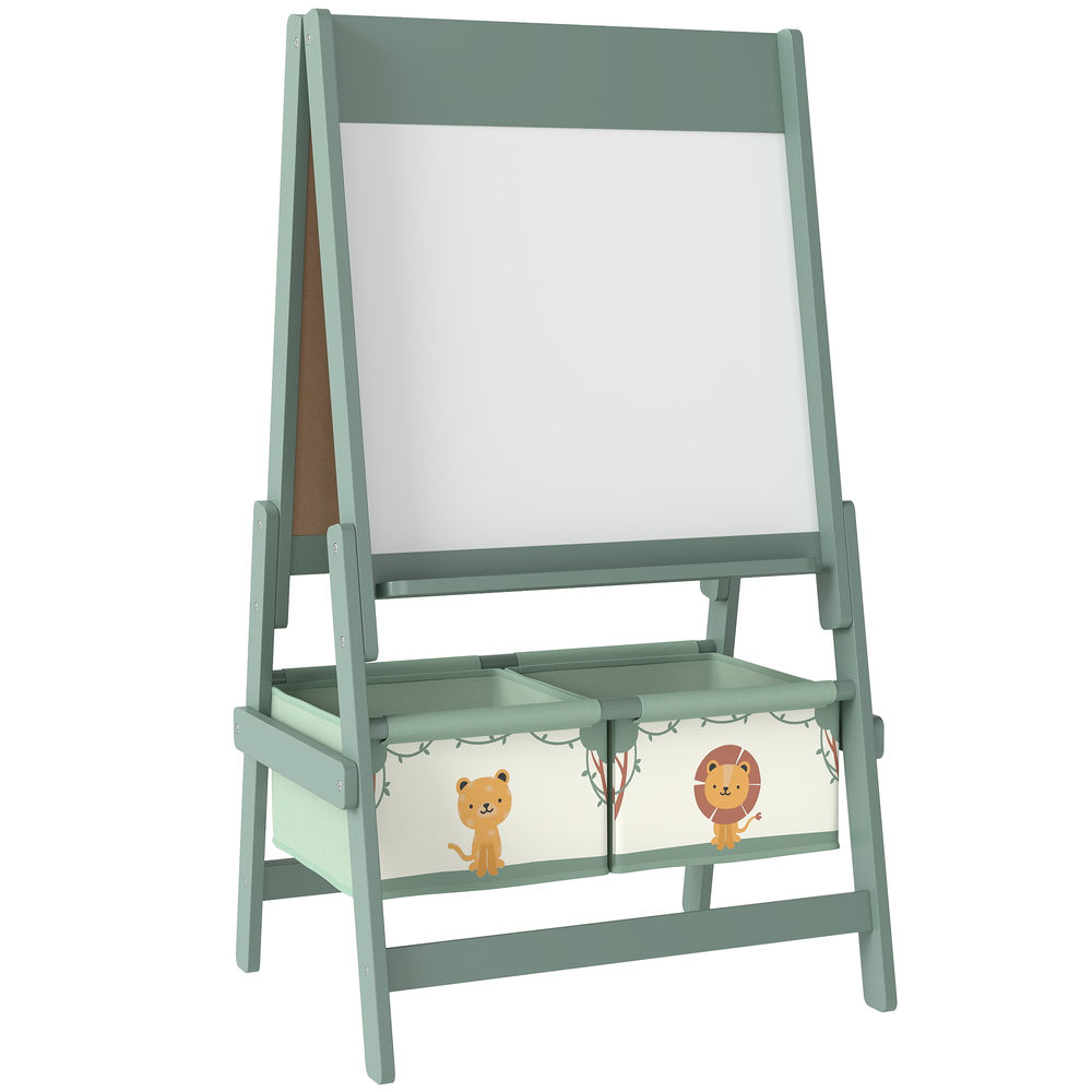 Aiyaplay pizarra infantil caballete 3 en 1 pizarra infantil de doble cara caballete de pintura para niños de +3 años con rollo de papel y cestas de almacenamiento 54x46x94 cm verde