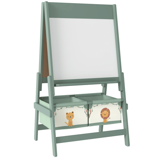 AIYAPLAY Cavalete de Pintura para Crianças 3 em 1 Quadro Infantil de Dupla Face para Crianças acima de 3 Anos com Rolo de Papel e Cestos de Arrumação 54x46x94 cm Verde