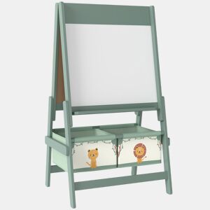 AIYAPLAY Cavalete de Pintura para Crianças 3 em 1 Quadro Infantil de Dupla Face para Crianças acima de 3 Anos com Rolo de Papel e Cestos de Arrumação 54x46x94 cm Verde