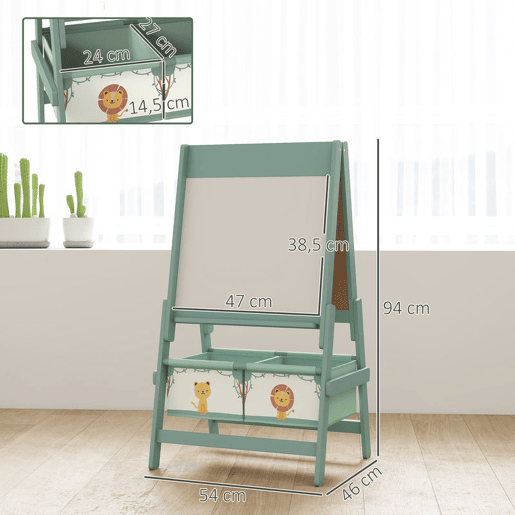 AIYAPLAY Cavalete de Pintura para Crianças 3 em 1 Quadro Infantil de Dupla Face para Crianças acima de 3 Anos com Rolo de Papel e Cestos de Arrumação 54x46x94 cm Verde