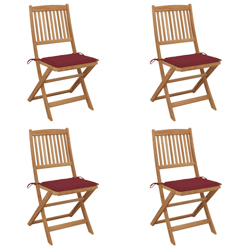 Cadeiras de jardim - Cadeiras de exterior dobráveis c almofadões 4 pcs acácia maciça