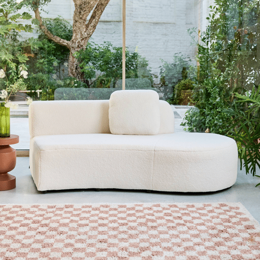 Sofá vírgula modular orgânico boucle de 2-3 lugares, Wave, Creme, 171x93x68 cm