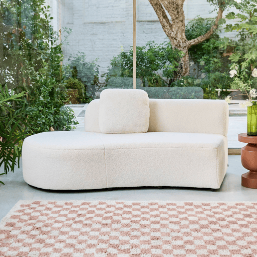Sofá vírgula modular orgânico boucle de 2-3 lugares, Wave, Creme, 171x93x68 cm
