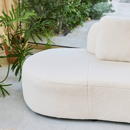 Sofá vírgula modular orgânico boucle de 2-3 lugares, Wave, Creme, 171x93x68 cm