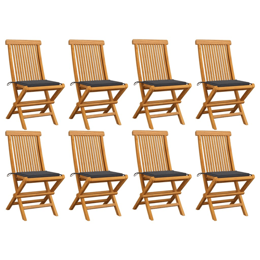 Cadeiras de jardim - Cadeiras de exterior c almofadões antracite 8 pcs teca maciça