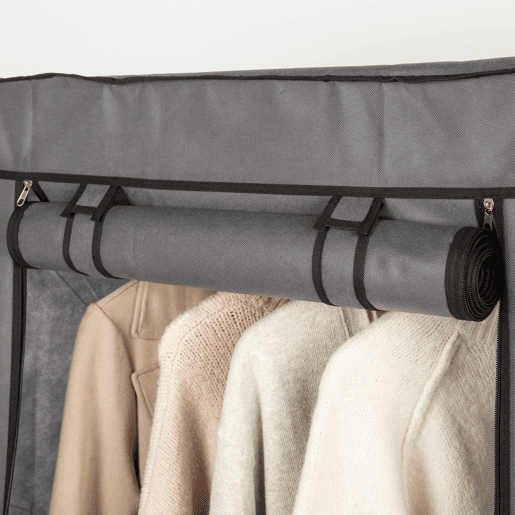 Max Home Roupeiro de tecido Roupeiro 1 varão para cabides 70x44x148 cm cinzento