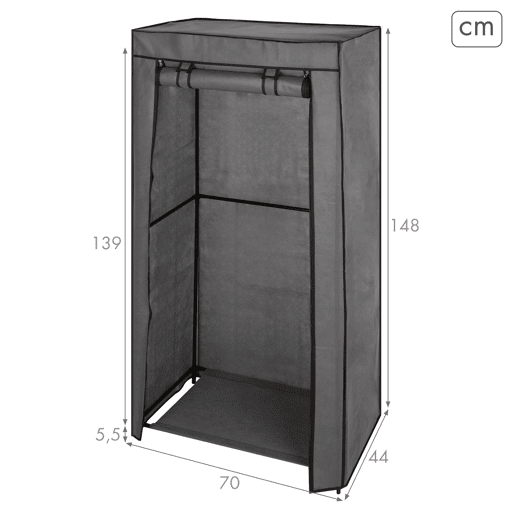 Max Home Roupeiro de tecido Roupeiro 1 varão para cabides 70x44x148 cm cinzento