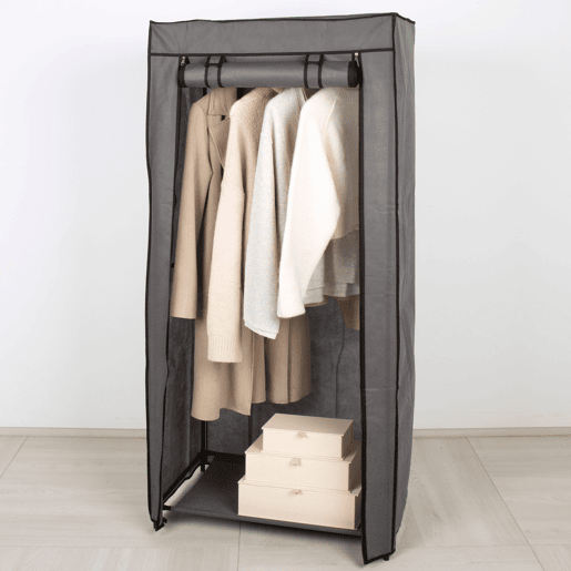 Max Home Roupeiro de tecido Roupeiro 1 varão para cabides 70x44x148 cm cinzento