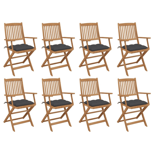 Cadeiras de exterior - Cadeiras de jardim dobráveis c almofadões 8pcs acácia maciça