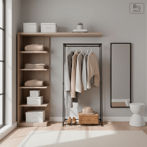 Max Home Roupeiro de tecido Roupeiro 1 varão para cabides 70x46x148 cm preto