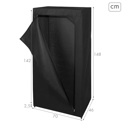 Max Home Roupeiro de tecido Roupeiro 1 varão para cabides 70x46x148 cm preto