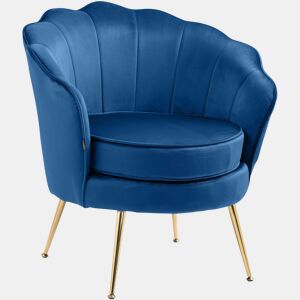 Poltrona estofada com costura decorativa revestimento em veludo azul e pés de metal dourado FAL101553
