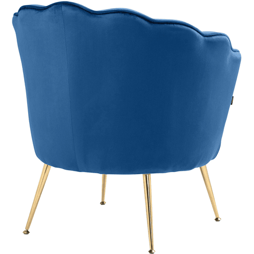 Poltrona estofada com costura decorativa revestimento em veludo azul e pés de metal dourado FAL101553