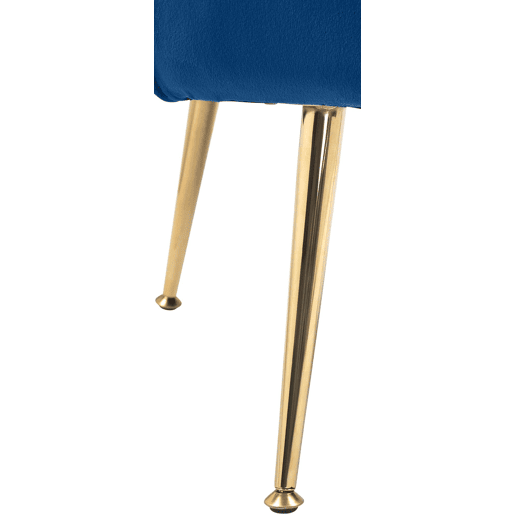 Poltrona estofada com costura decorativa revestimento em veludo azul e pés de metal dourado FAL101553
