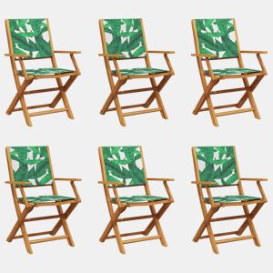 Cadeiras de jardim - Cadeiras de exterior dobráveis 6 pcs tecidomadeira maciça verde