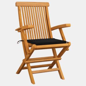 Cadeiras de jardim - Cadeiras de exterior c almofadões pretos 6 pcs teca maciça