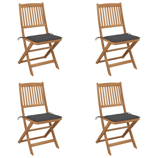 Cadeiras de jardim - Cadeiras de exterior dobráveis c almofadões 4 pcs acácia maciça