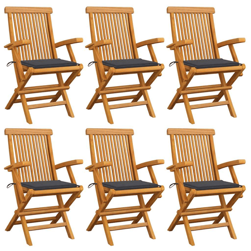 Cadeiras de jardim - Cadeiras de exterior c almofadões antracite 6 pcs teca maciça
