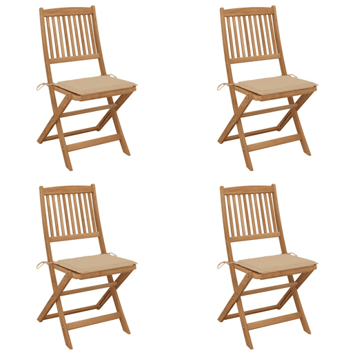 Cadeiras de jardim - Cadeiras de exterior dobráveis c almofadões 4 pcs acácia maciça