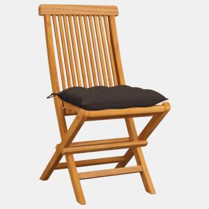 Cadeiras de jardim - Cadeiras de exterior c almofadões cinza-acast. 6 pcs teca maciça