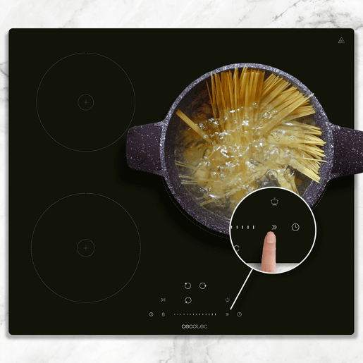 Cecotec Placa de indução de 3 zonas, 9 níveis, potência máxima de 7200 W e invisible touch slider control. Cecotec Placa de indução de 3 zonas, 9 níveis, potência máxima de 7200 W e invisible touch slider control.