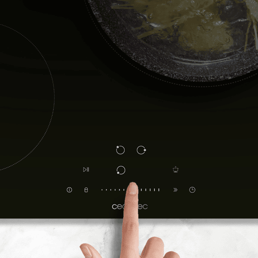 Cecotec Placa de indução de 3 zonas, 9 níveis, potência máxima de 7200 W e invisible touch slider control. Cecotec Placa de indução de 3 zonas, 9 níveis, potência máxima de 7200 W e invisible touch slider control.