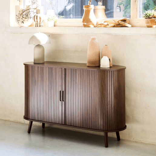 Aparador escandinavo com 2 portas de correr, 120cm, Legacy, Madeira de nogueira, 120x40x75 cm