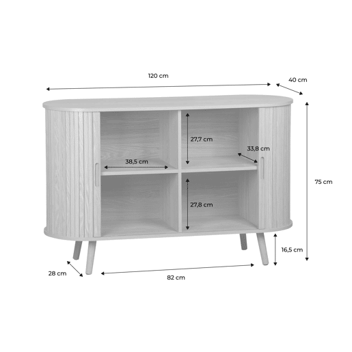 Aparador escandinavo com 2 portas de correr, 120cm, Legacy, Madeira de nogueira, 120x40x75 cm