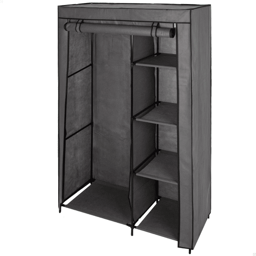 Max Home Roupeiro de tecido roupeiro 4 prateleiras 1 calha 105x44x160 cm cinzento