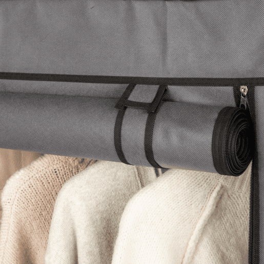 Max Home Roupeiro de tecido roupeiro 4 prateleiras 1 calha 105x44x160 cm cinzento