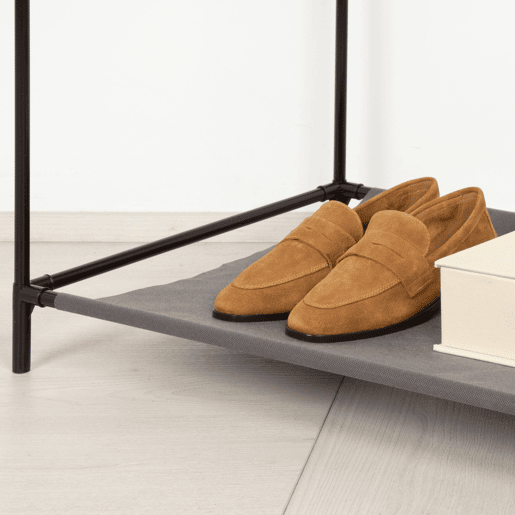 Max Home Roupeiro de tecido roupeiro 4 prateleiras 1 calha 105x44x160 cm cinzento