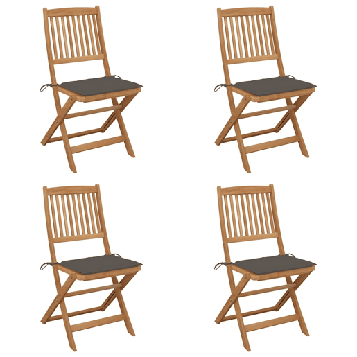 Cadeiras de jardim - Cadeiras de exterior dobráveis c almofadões 4 pcs acácia maciça