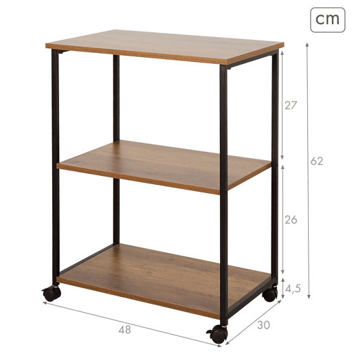 Max Home Estante de madeira com rodas 3 prateleiras 48x30x62 cm Max Home Estante de madeira com rodas 3 prateleiras 48x30x62 cm