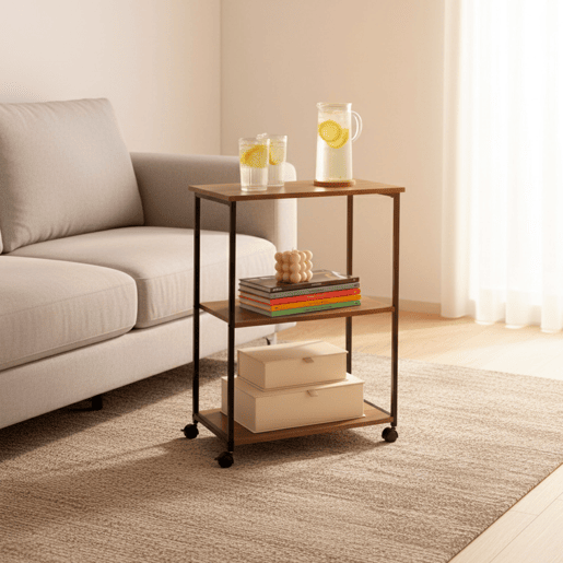 Max Home Estante de madeira com rodas 3 prateleiras 48x30x62 cm Max Home Estante de madeira com rodas 3 prateleiras 48x30x62 cm