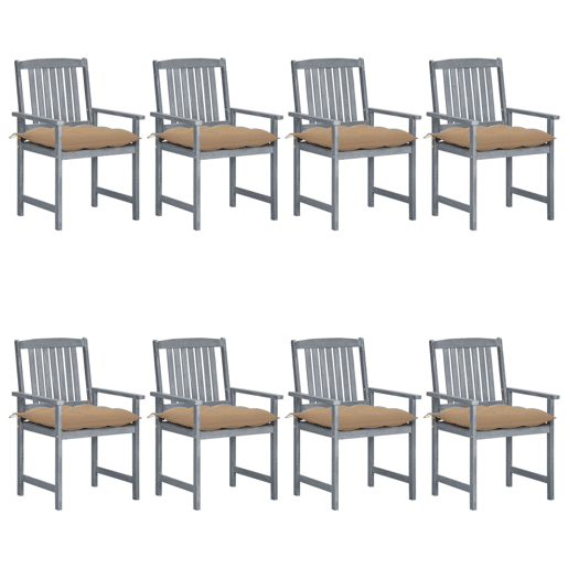 Cadeiras de jardim - Cadeiras de exterior c almofadões 8 pcs acácia maciça cinzento Cadeiras de jardim - Cadeiras de exterior c almofadões 8 pcs acácia maciça cinzento
