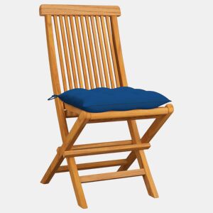 Cadeiras de jardim - Cadeiras de exterior c almofadões azuis 6 pcs teca maciça
