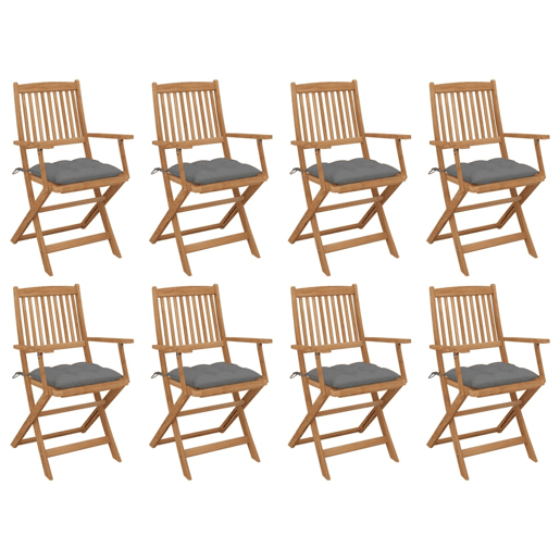 Cadeiras de exterior - Cadeiras de jardim dobráveis c almofadões 8pcs acácia maciça