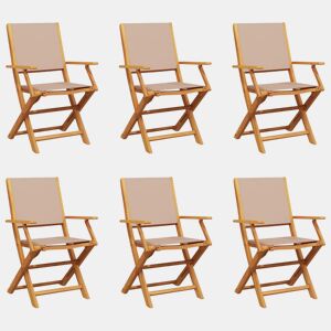Cadeiras jardim - Cadeiras exterior dobráveis 6pcs tecidomadeira cinza-acastanhado