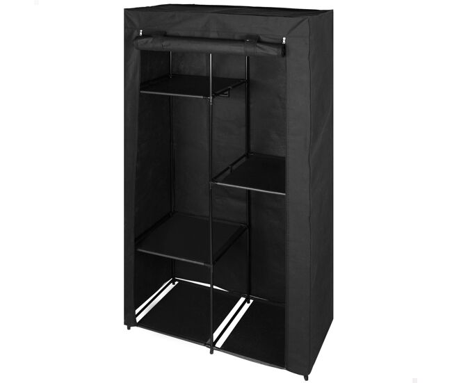 Max home armario ropero tela 3 estantes 1 barra para perchas 88x45x167 cm negro