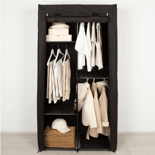 Max Home Roupeiro de roupa 3 prateleiras 1 varão para cabides 88x45x167 cm preto